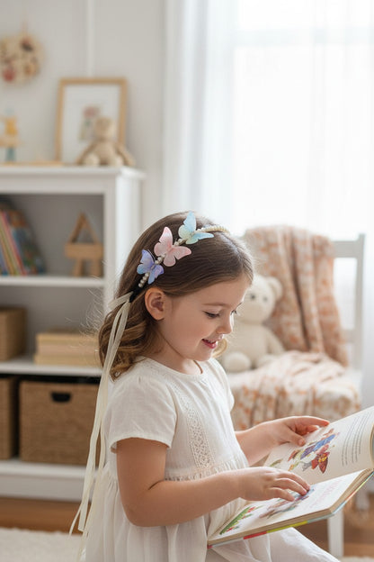 Butterfly Hair Band With Pearls - Multicolor