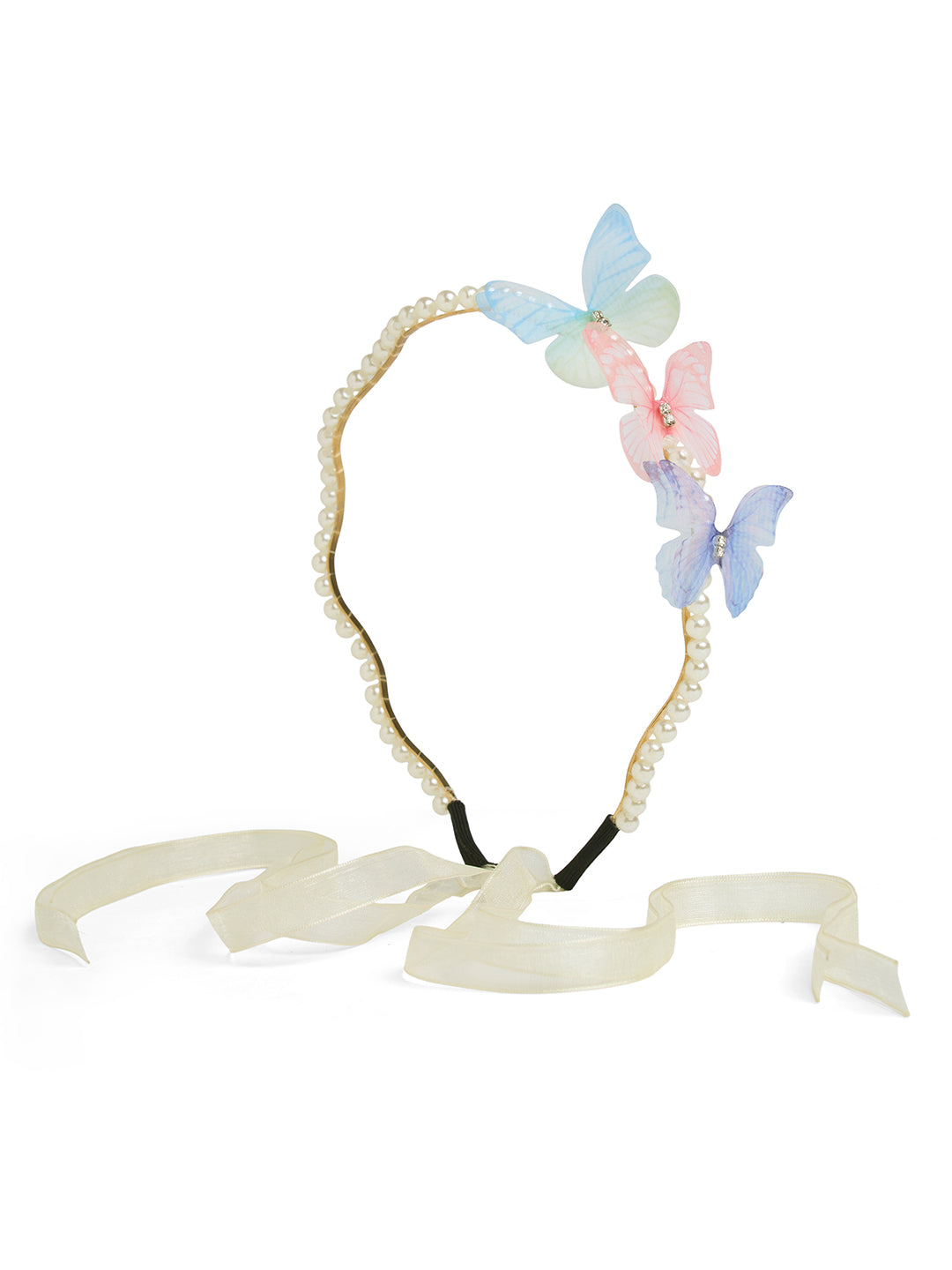 Butterfly Hair Band With Pearls - Multicolor
