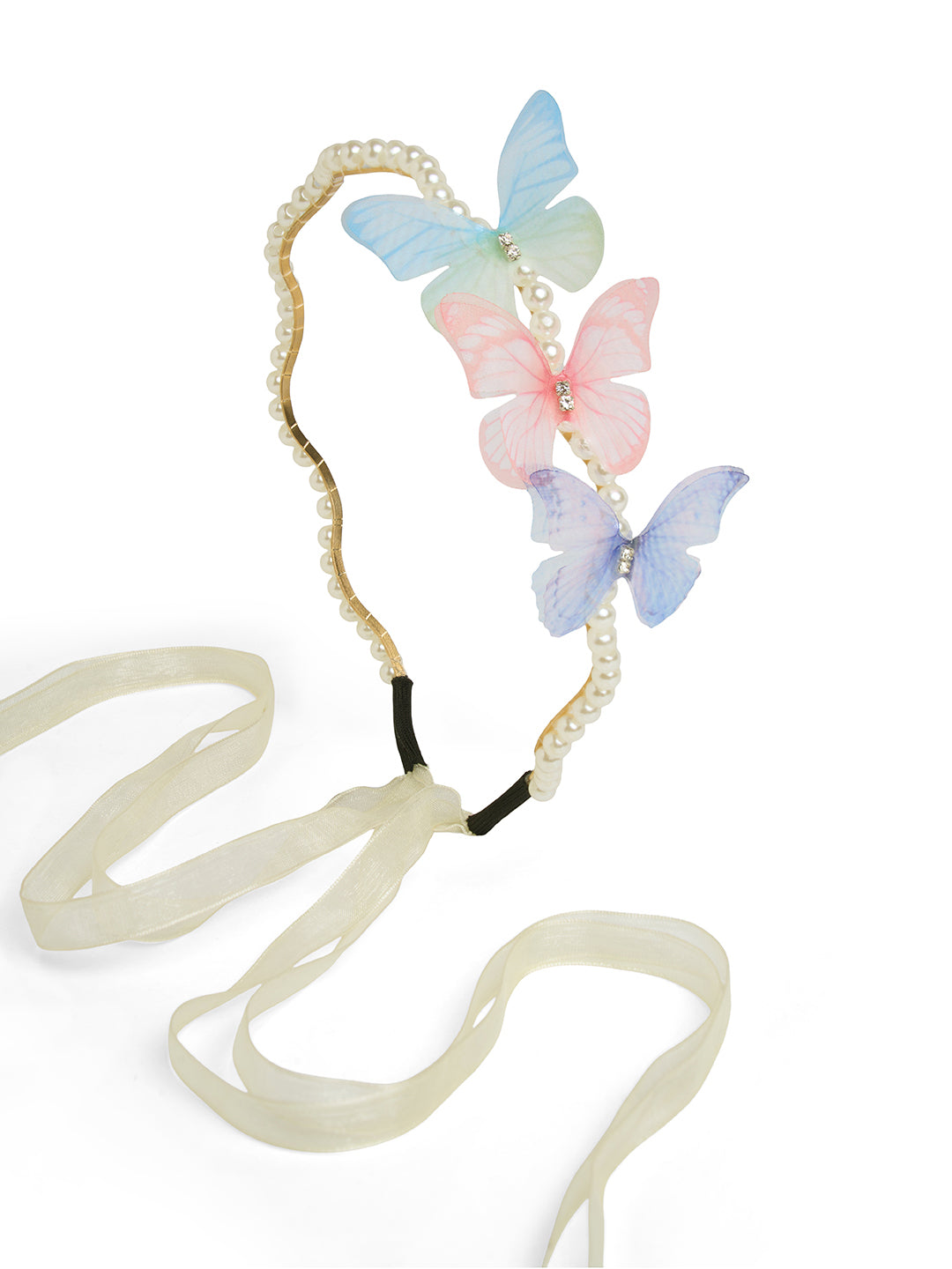 Butterfly Hair Band With Pearls - Multicolor