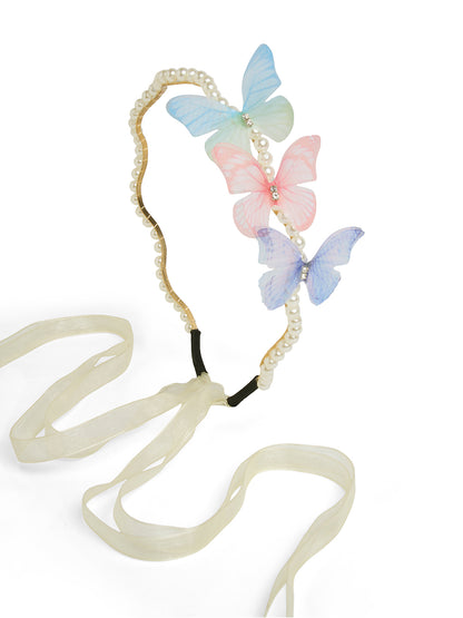 Butterfly Hair Band With Pearls - Multicolor