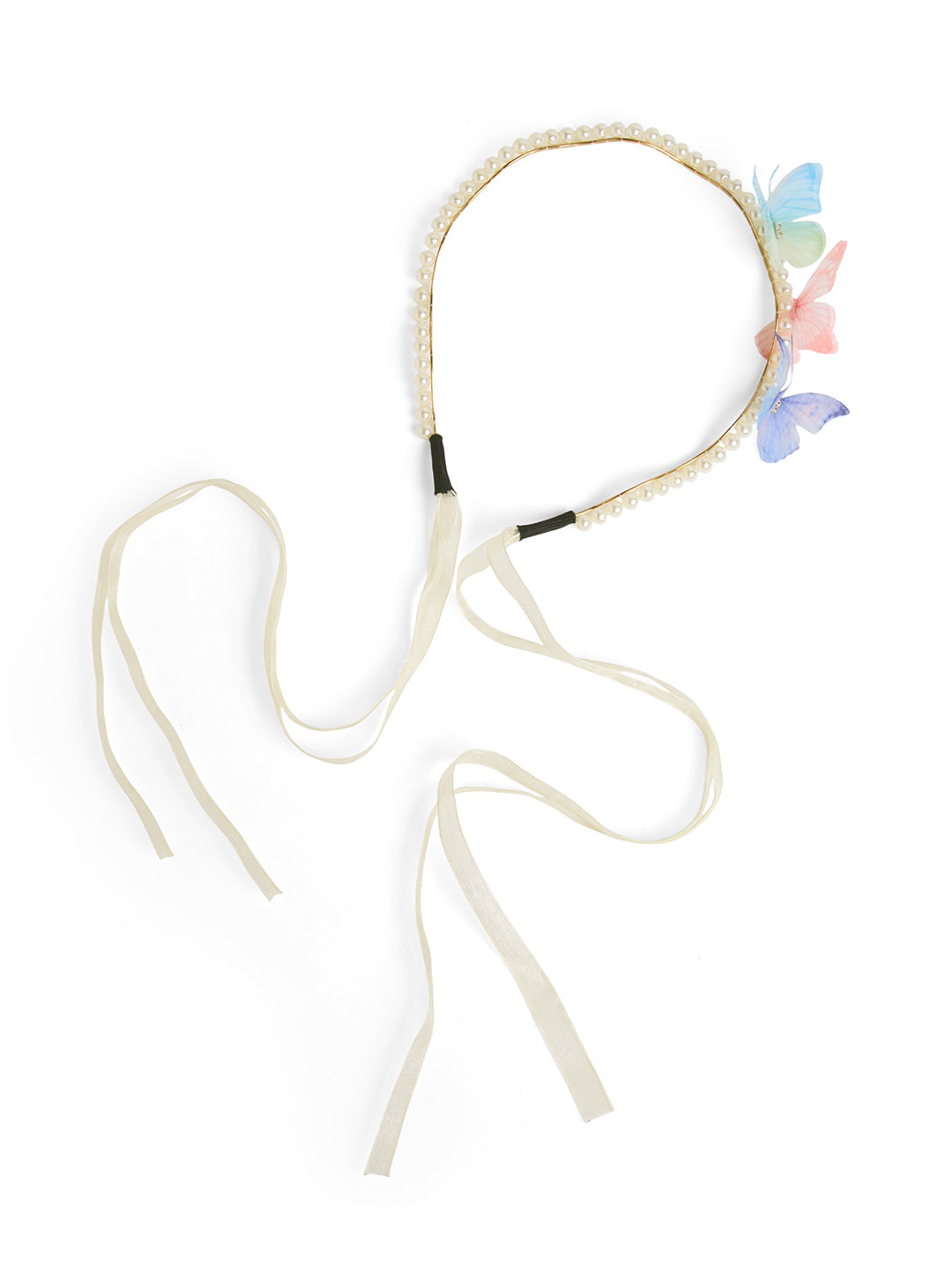 Butterfly Hair Band With Pearls - Multicolor