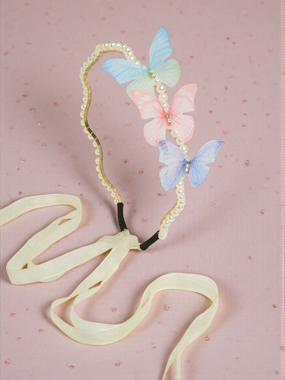 Butterfly Hair Band With Pearls - Multicolor
