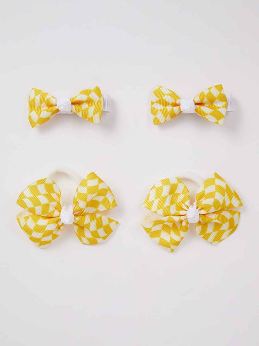 Combo:Elegant checked combo 1 pair of alligator clips and 1 pair of rubber bands-Yellow