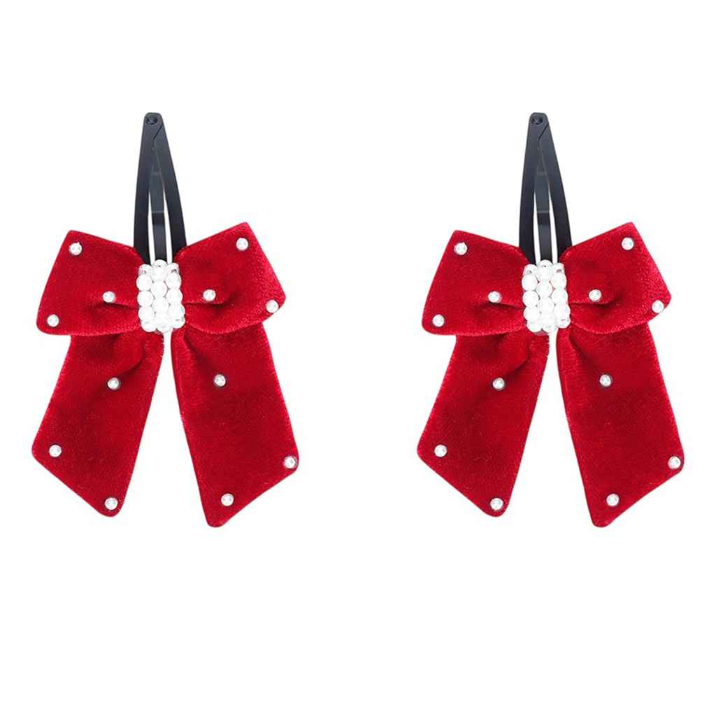 Elegant velvet bow on tic-tac pins with pearls - Red