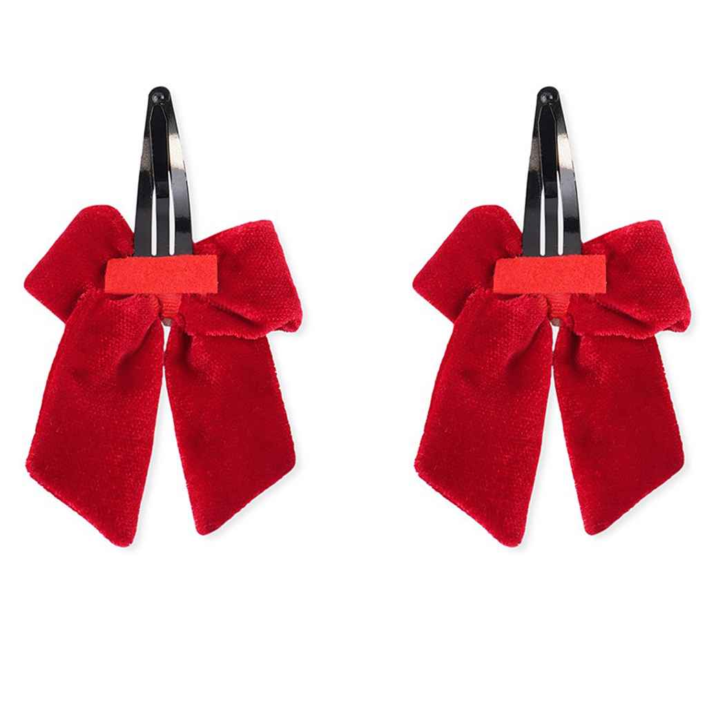 Elegant velvet bow on tic-tac pins with pearls - Red