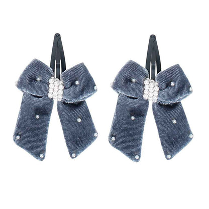 Elegant velvet bow on tic-tac pins with pearls - Grey