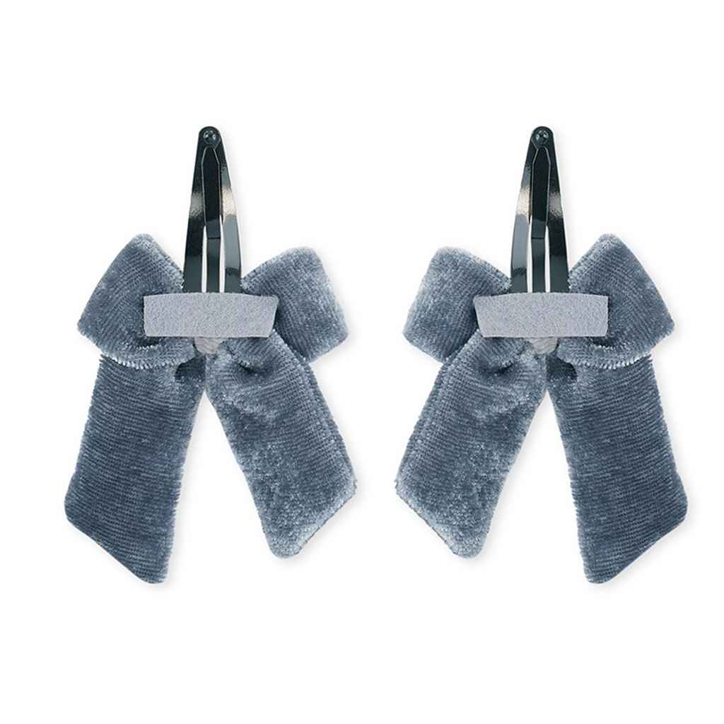 Elegant velvet bow on tic-tac pins with pearls - Grey