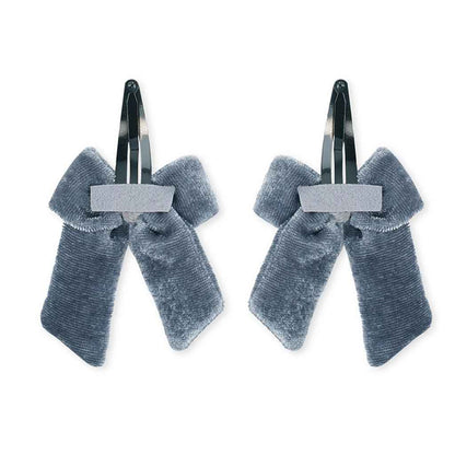 Elegant velvet bow on tic-tac pins with pearls - Grey