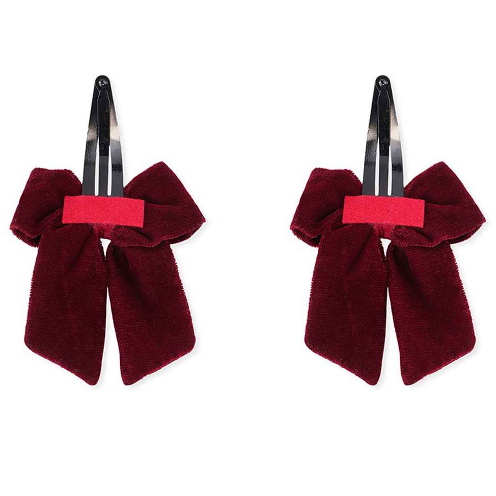 Elegant velvet bow on tic-tac pins with pearls - Maroon