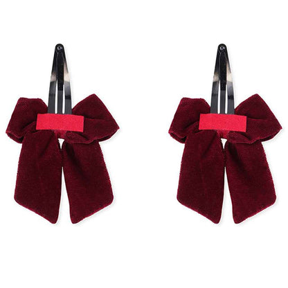 Elegant velvet bow on tic-tac pins with pearls - Maroon