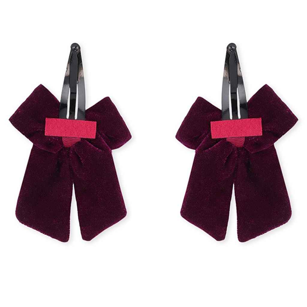 Elegant velvet bow on tic-tac pins with pearls - Magenta