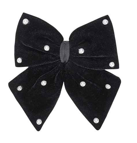 Velvet party bow on alligator clip with pearls - Black