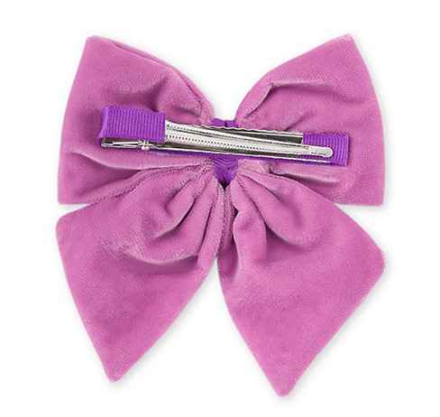 Velvet party bow on alligator clip with pearls - Purple
