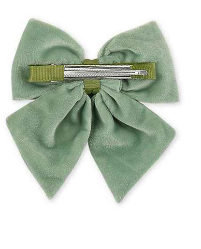 Velvet party bow on alligator clip with pearls - Olive green