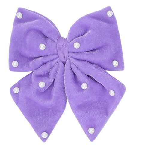 Velvet party bow on alligator clip with pearls - Lilac