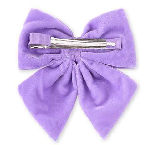 Velvet party bow on alligator clip with pearls - Lilac