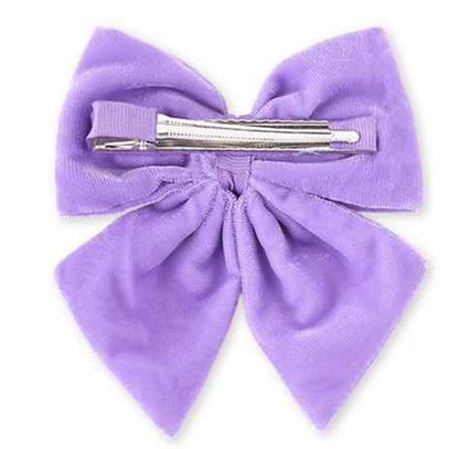 Velvet party bow on alligator clip with pearls - Lilac