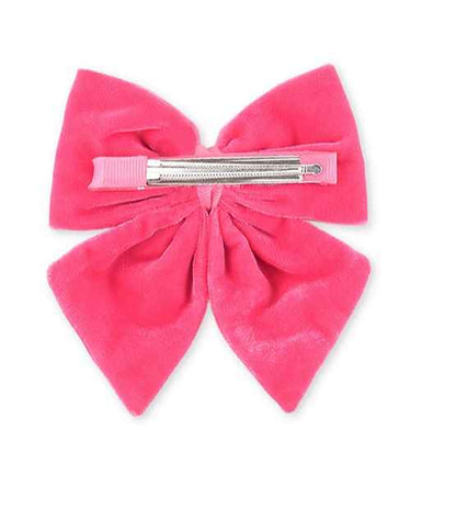Velvet party bow on alligator clip with pearls - Rose Pink