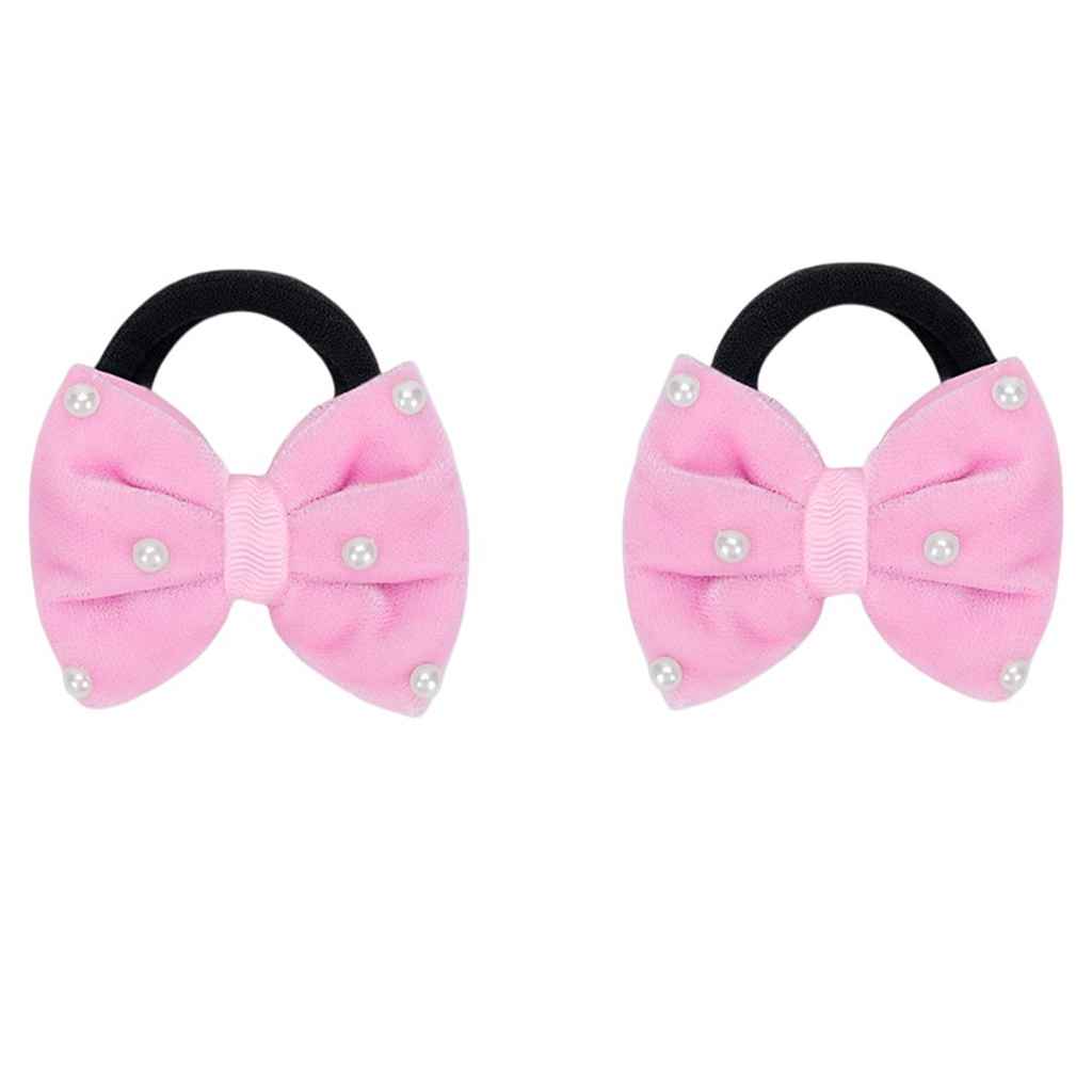 Velvet bow on rubberbands with pearls - Light pink