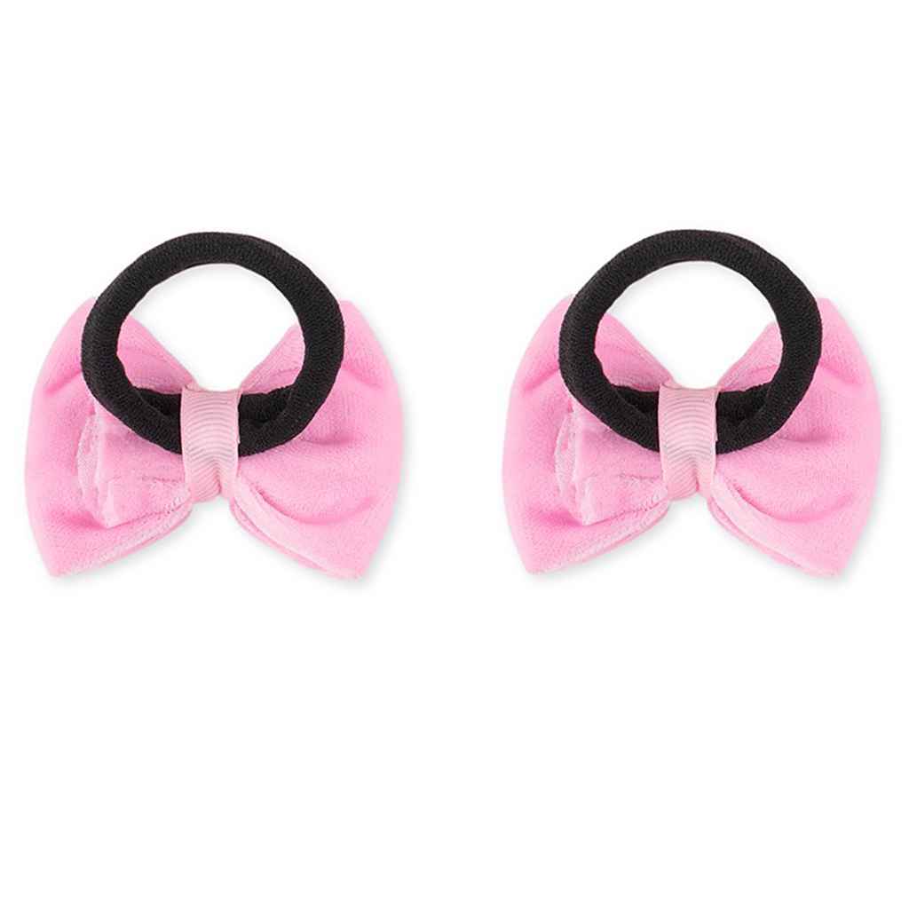 Velvet bow on rubberbands with pearls - Light pink