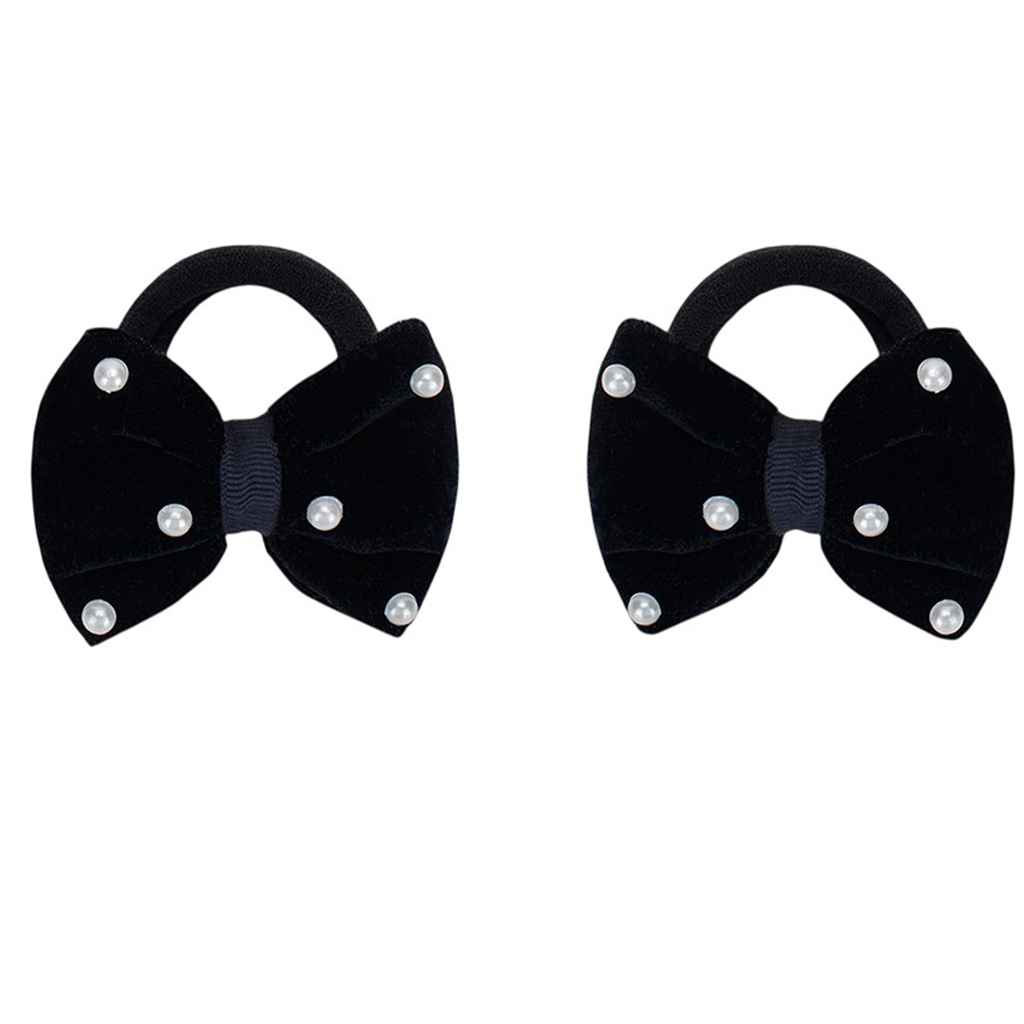 Velvet bow on rubberbands with pearls - Black