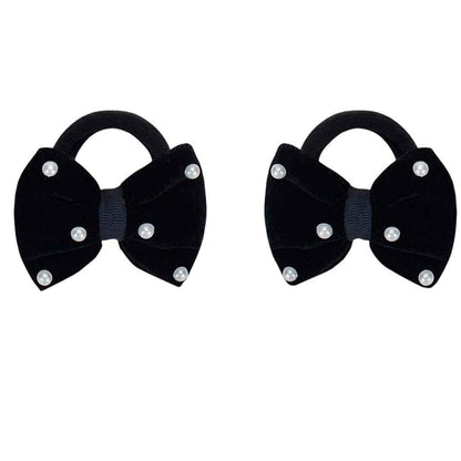 Velvet bow on rubberbands with pearls - Black