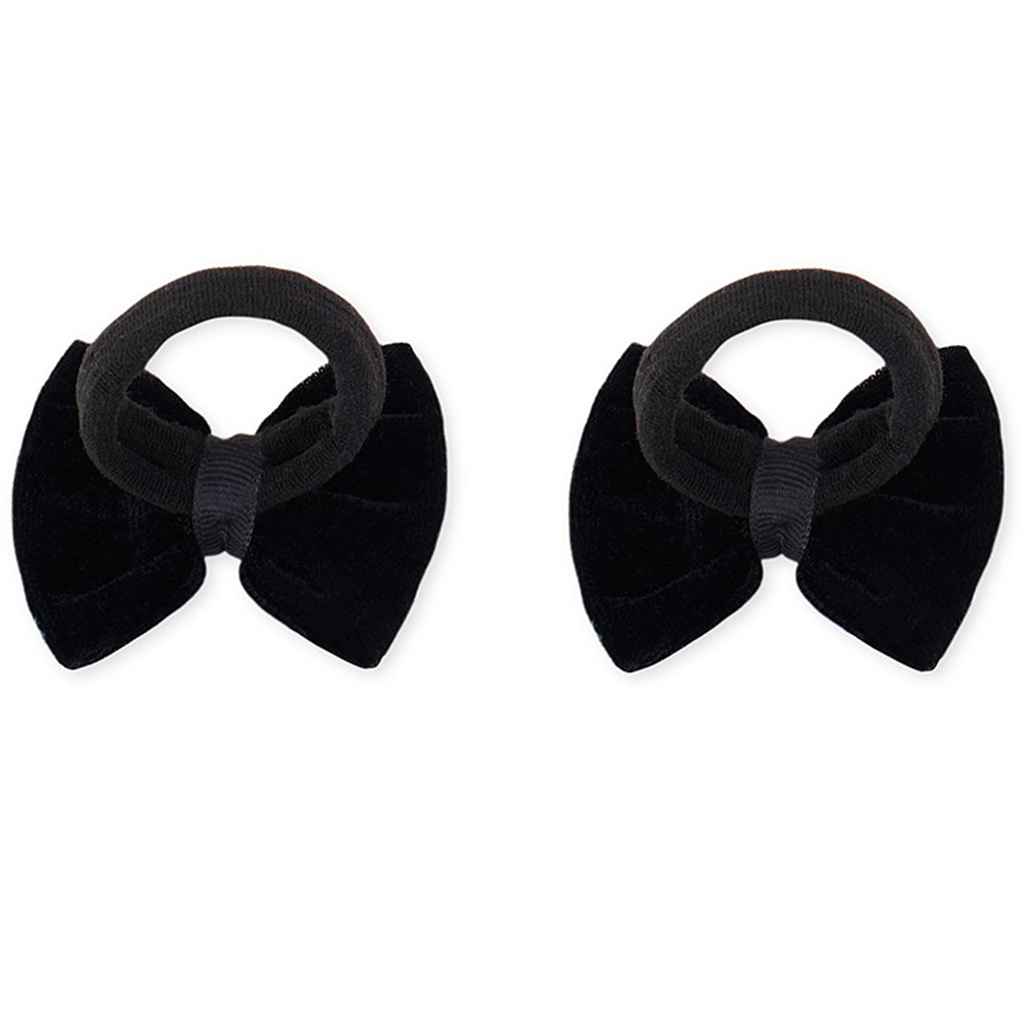 Velvet bow on rubberbands with pearls - Black