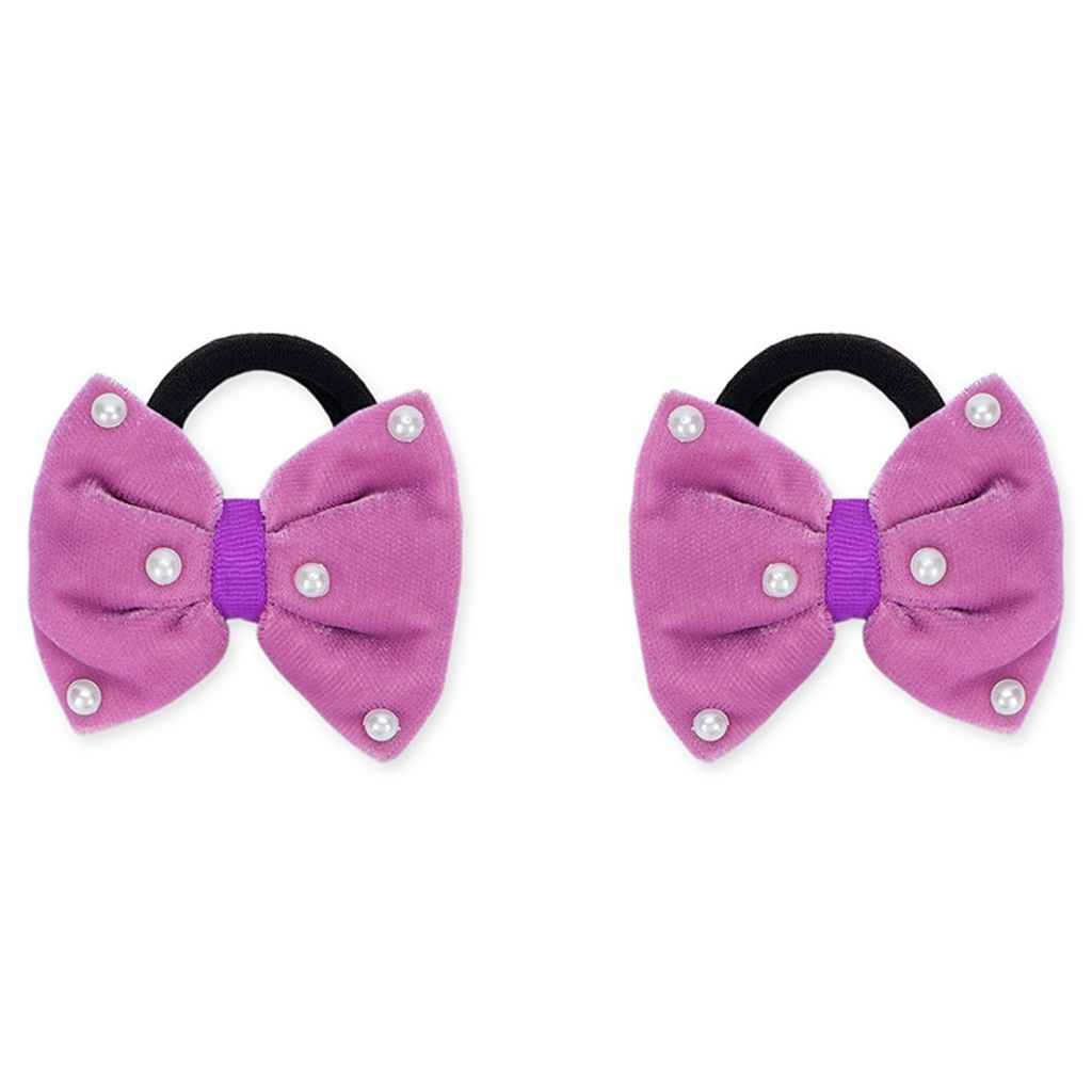 Velvet bow on rubberbands with pearls - Purple