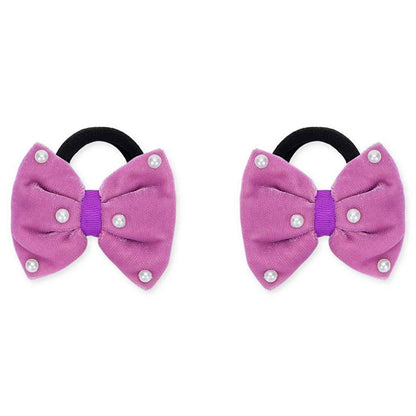 Velvet bow on rubberbands with pearls - Purple