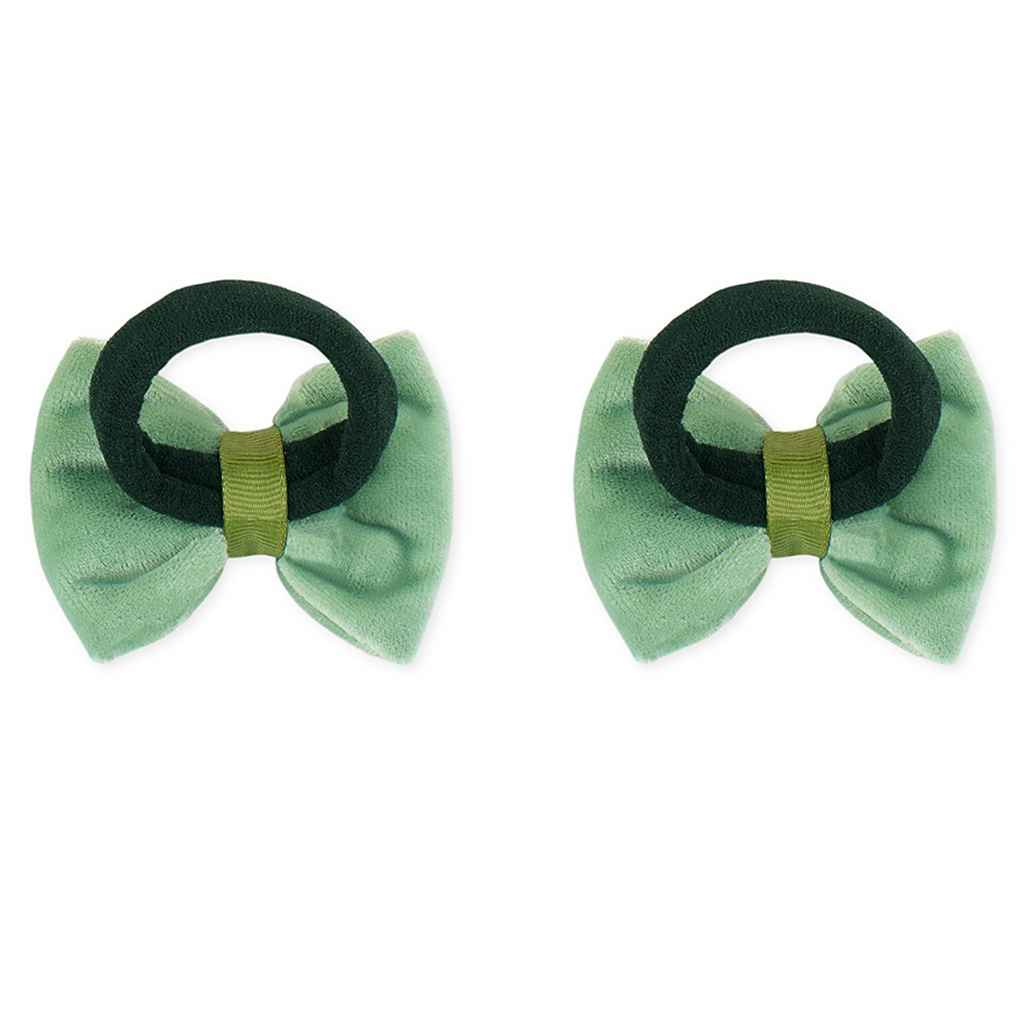 Velvet bow on rubberbands with pearls - Olive green