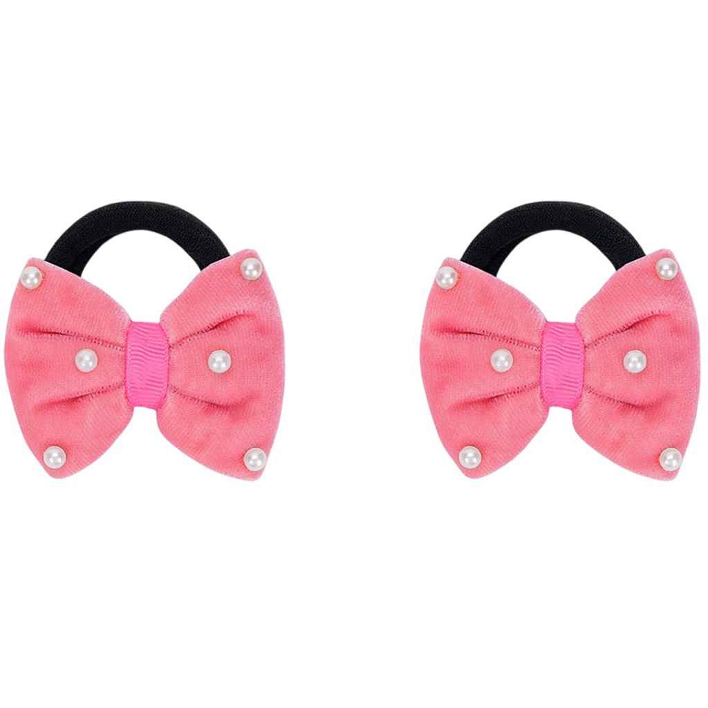 Velvet bow on rubberbands with pearls - Peach