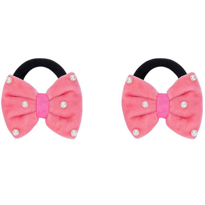 Velvet bow on rubberbands with pearls - Peach