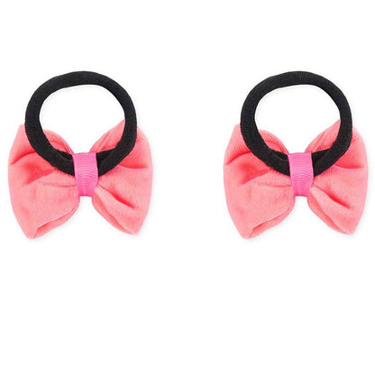 Velvet bow on rubberbands with pearls - Peach