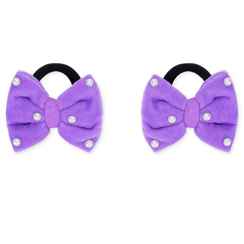 Velvet bow on rubberbands with pearls - Lilac