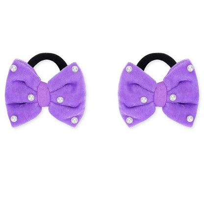 Velvet bow on rubberbands with pearls - Lilac