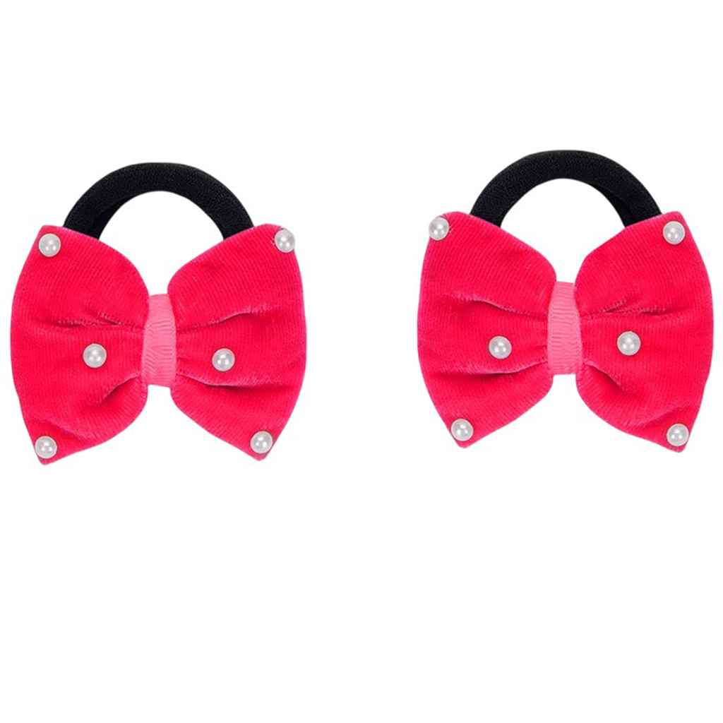Velvet bow on rubberbands with pearls - Rose pink