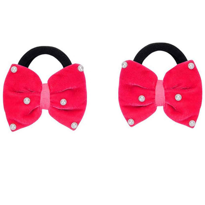 Velvet bow on rubberbands with pearls - Rose pink