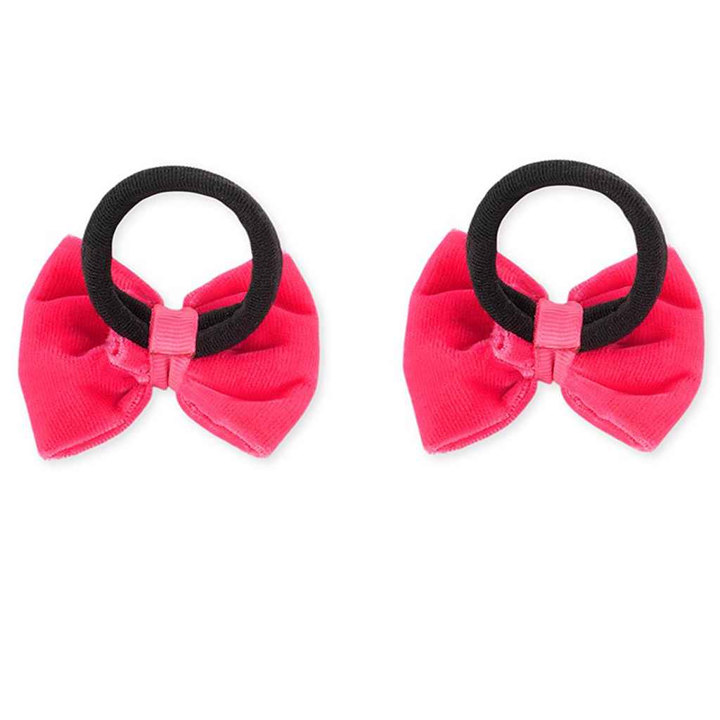 Velvet bow on rubberbands with pearls - Rose pink