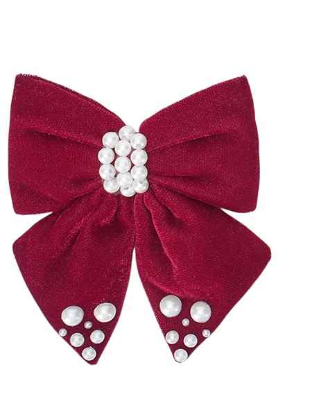 Velvet bow with pearl detailing on alligator clip - Maroon