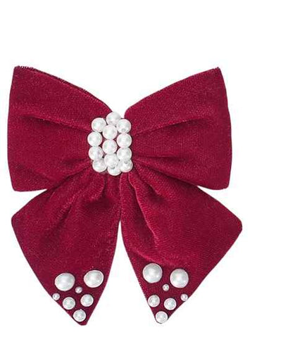 Velvet bow with pearl detailing on alligator clip - Maroon