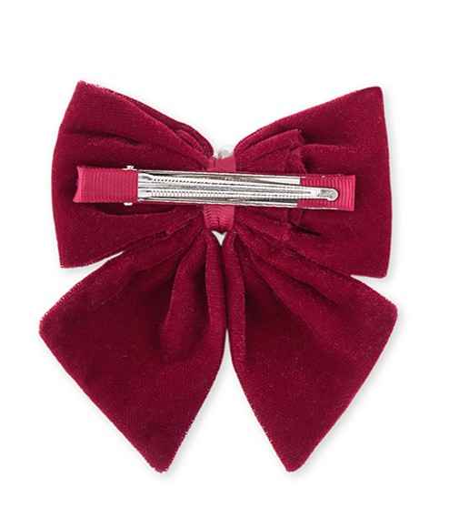 Velvet bow with pearl detailing on alligator clip - Maroon