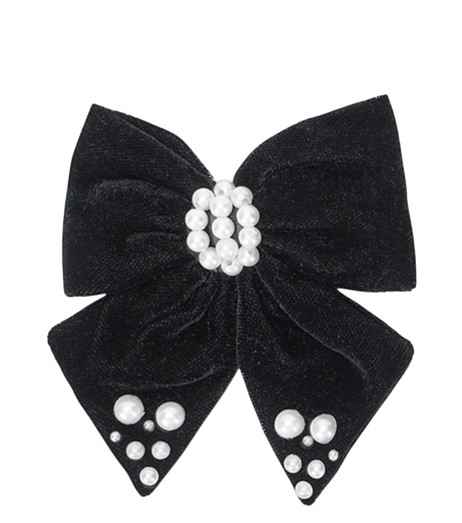Velvet bow with pearl detailing on alligator clip - Black