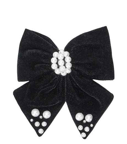 Velvet bow with pearl detailing on alligator clip - Black