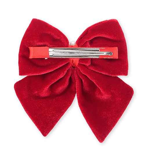 Velvet bow with pearl detailing on alligator clip - Red
