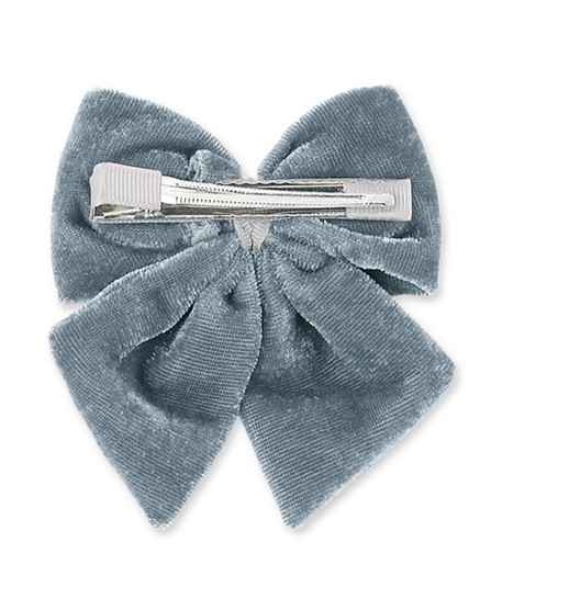 Velvet bow with pearl detailing on alligator clip - Grey