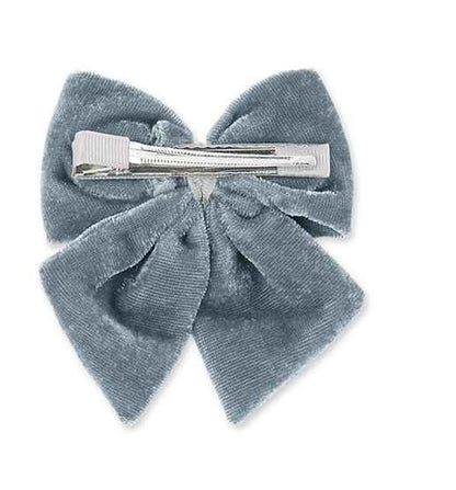 Velvet bow with pearl detailing on alligator clip - Grey
