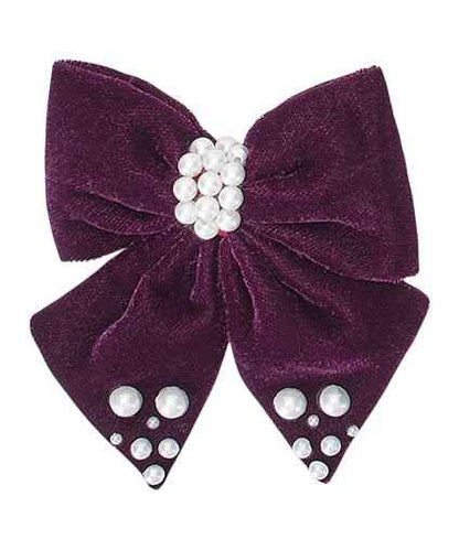Velvet bow with pearl detailing on alligator clip - Magenta