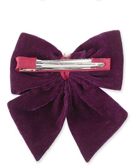 Velvet bow with pearl detailing on alligator clip - Magenta