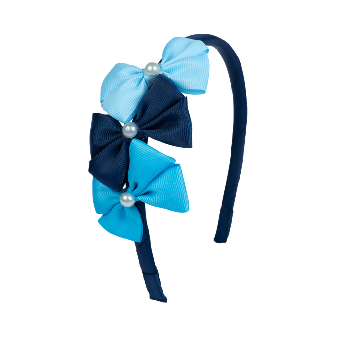 Cute Triple Grosgrain Ribbon Bow With Peal Detailed Hairband.