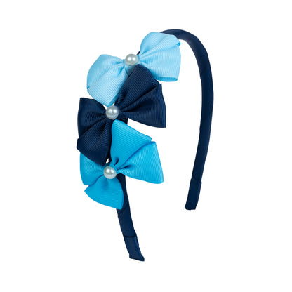 Cute Triple Grosgrain Ribbon Bow With Peal Detailed Hairband.